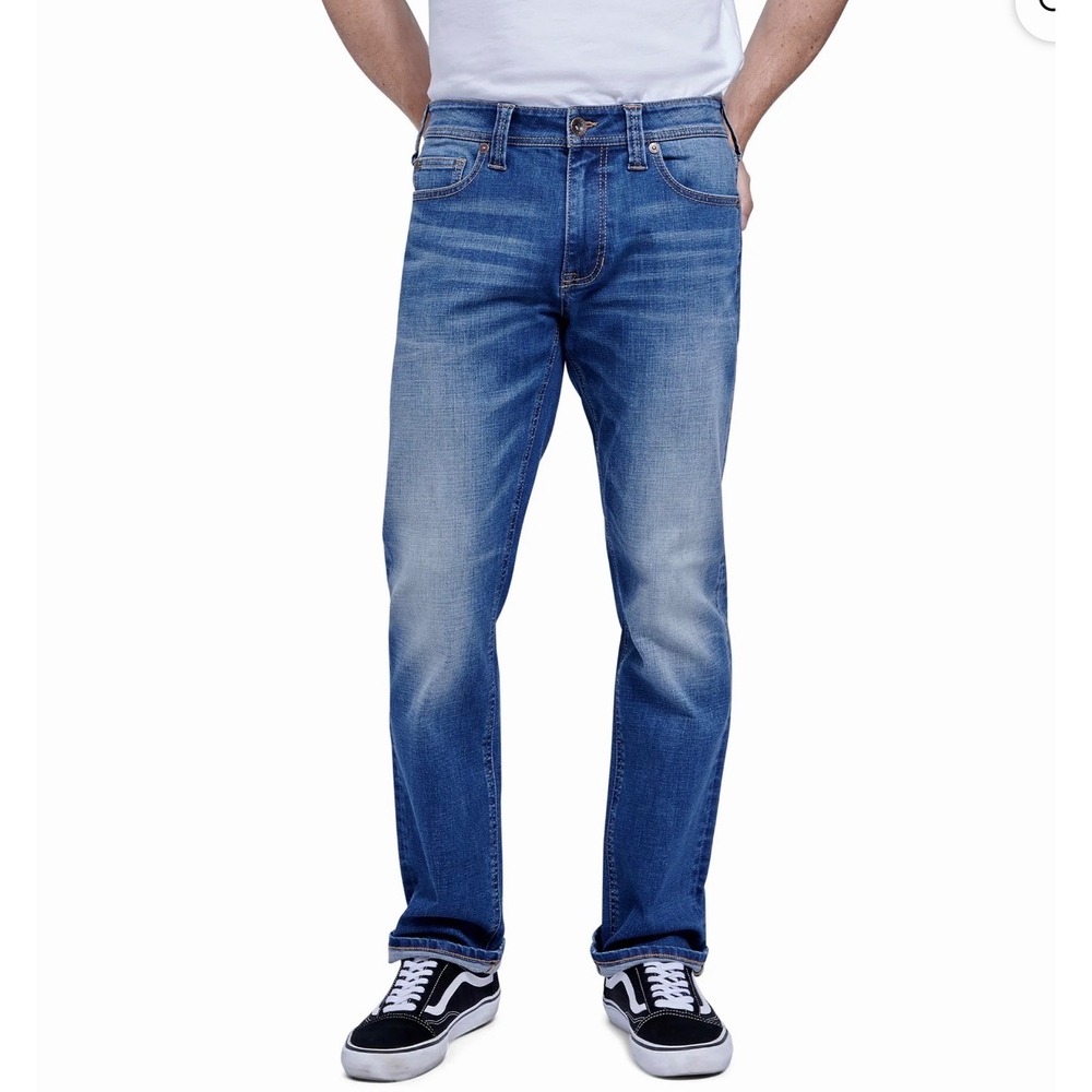 NEW Seven7 Mens 36x32 Big Stitch Straight Leg Jeans Dark Wash Blue